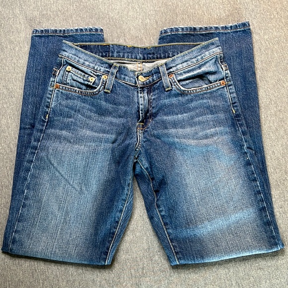 Vintage Lucky Brand Low Rise Flare Blue  Denim Jeans Sz 26” Waist Short L 29” - Picture 1 of 13